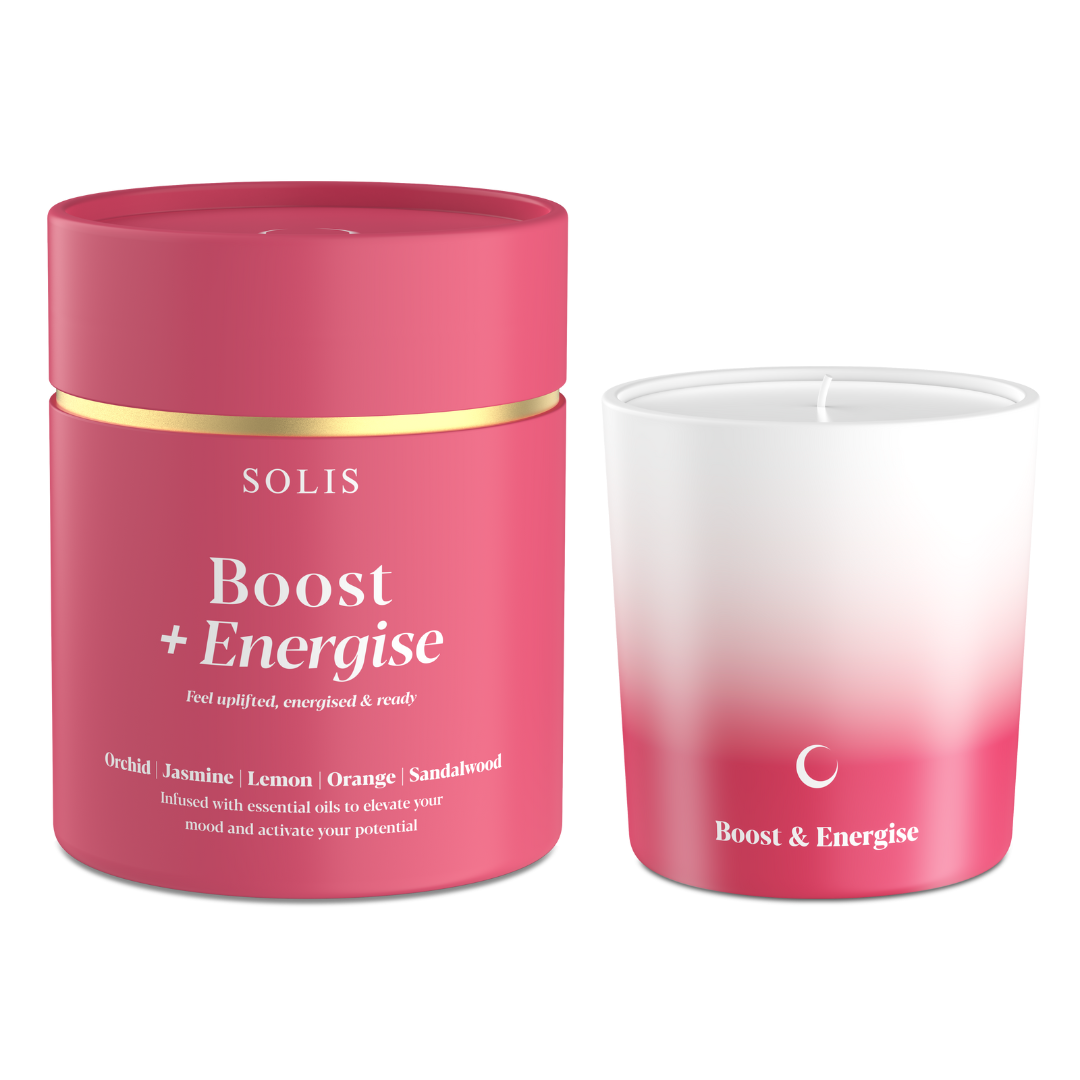 Soy wax aromatherapy candle for motivation and focus – infused with invigorating citrus, jasmine, and sandalwood.